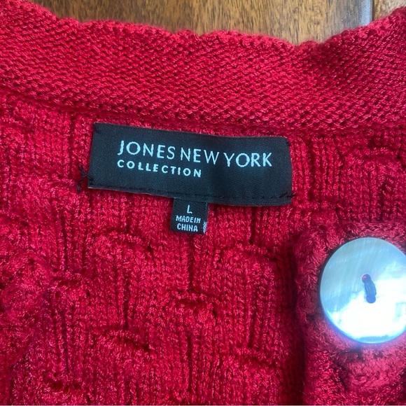 UNIQUE Sz Lrg Jones New York CHUNKY KNIT Cardigan Sweater Red Preppy - Picture 2 of 5